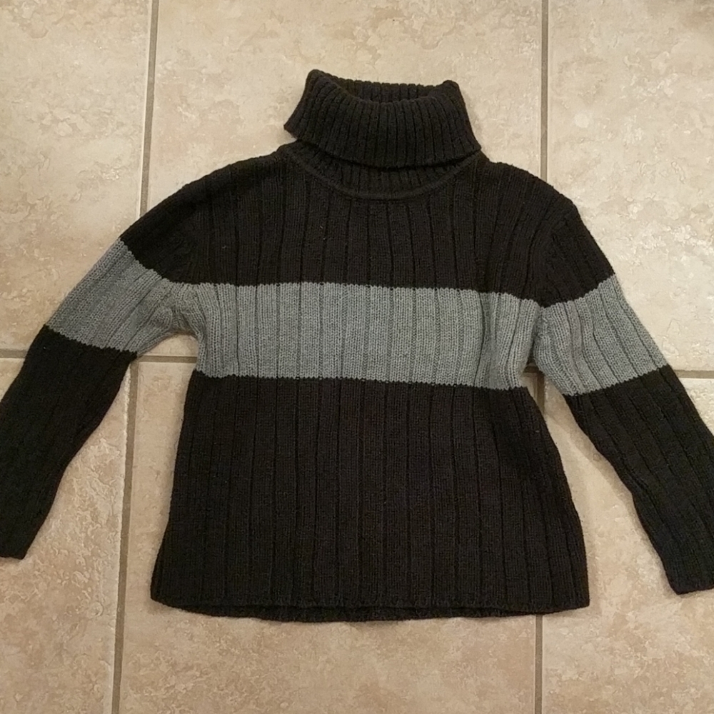 Boys cotton turtleneck sweater in black and gray
